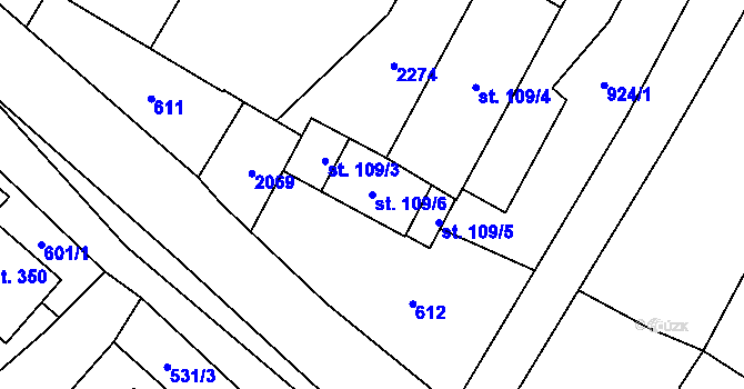 Parcela st. 109/6 v KÚ Dubenec, Katastrální mapa