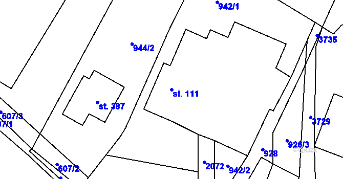 Parcela st. 111 v KÚ Dubenec, Katastrální mapa