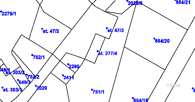 Parcela st. 277/4 v KÚ Dubenec, Katastrální mapa