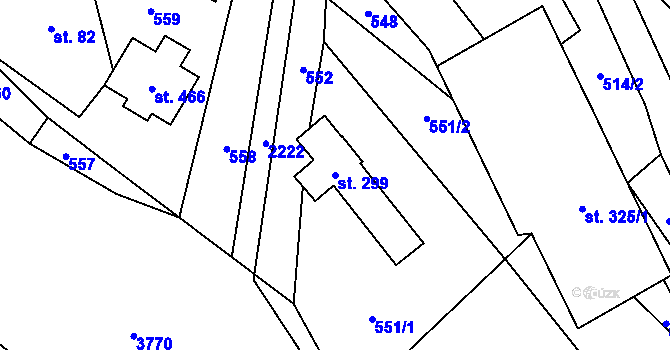 Parcela st. 299 v KÚ Dubenec, Katastrální mapa