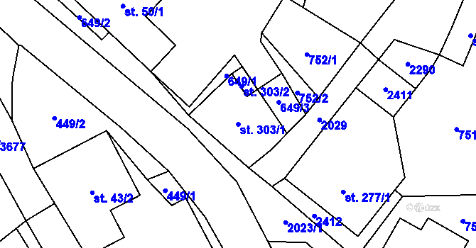 Parcela st. 303/1 v KÚ Dubenec, Katastrální mapa