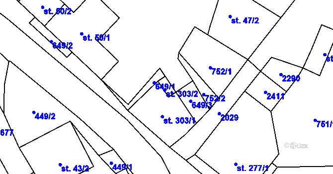 Parcela st. 303/2 v KÚ Dubenec, Katastrální mapa