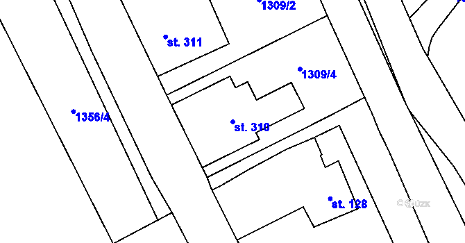 Parcela st. 310 v KÚ Dubenec, Katastrální mapa