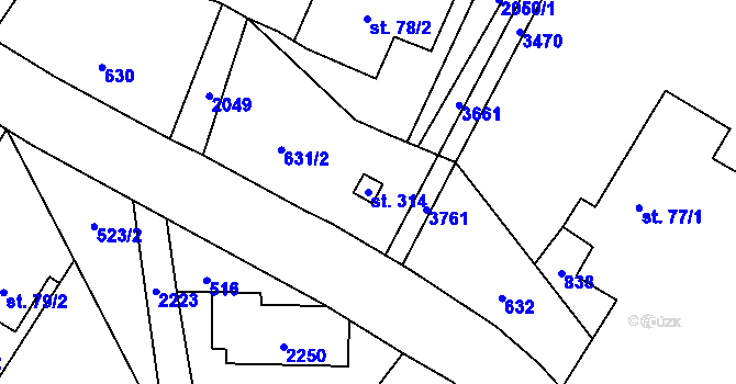 Parcela st. 314 v KÚ Dubenec, Katastrální mapa