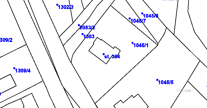 Parcela st. 384 v KÚ Dubenec, Katastrální mapa