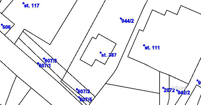 Parcela st. 387 v KÚ Dubenec, Katastrální mapa