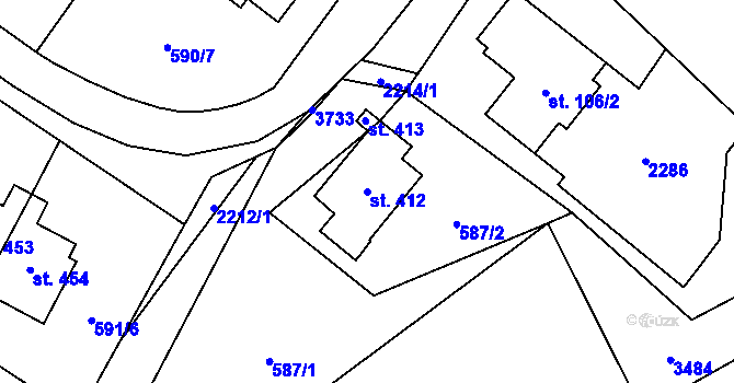 Parcela st. 412 v KÚ Dubenec, Katastrální mapa