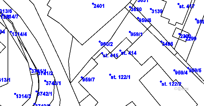 Parcela st. 415 v KÚ Dubenec, Katastrální mapa