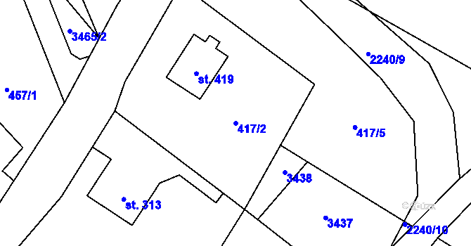 Parcela st. 417/2 v KÚ Dubenec, Katastrální mapa