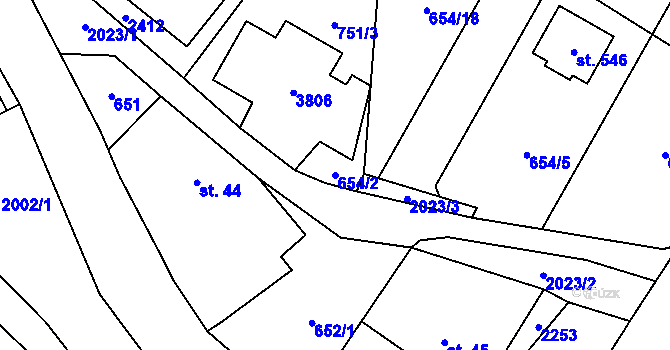 Parcela st. 654/2 v KÚ Dubenec, Katastrální mapa
