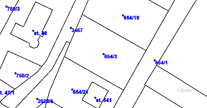 Parcela st. 654/3 v KÚ Dubenec, Katastrální mapa