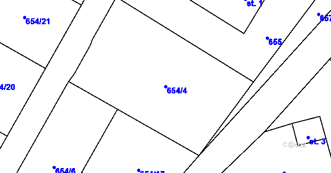 Parcela st. 654/4 v KÚ Dubenec, Katastrální mapa