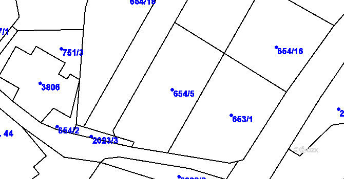 Parcela st. 654/5 v KÚ Dubenec, Katastrální mapa