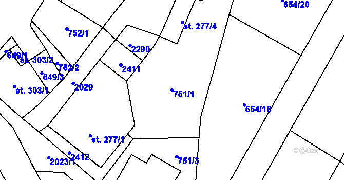 Parcela st. 751/1 v KÚ Dubenec, Katastrální mapa