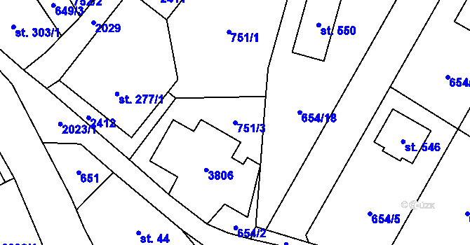Parcela st. 751/3 v KÚ Dubenec, Katastrální mapa