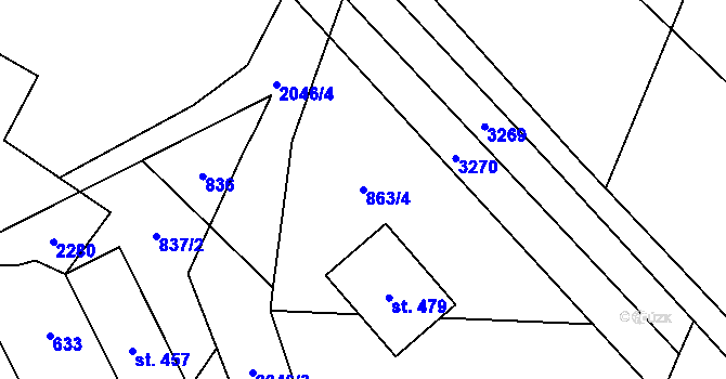 Parcela st. 863/4 v KÚ Dubenec, Katastrální mapa