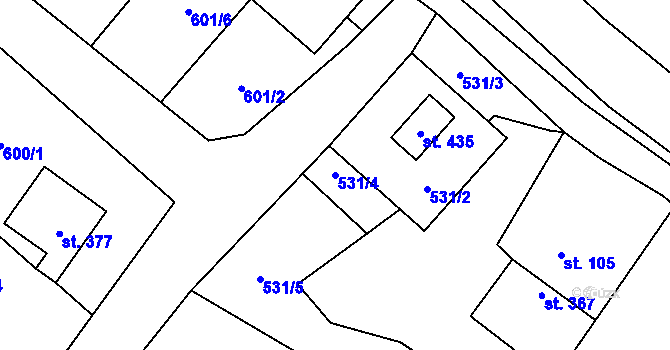 Parcela st. 531/4 v KÚ Dubenec, Katastrální mapa