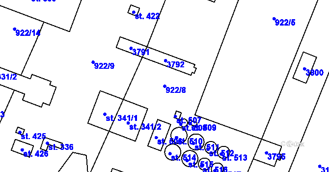 Parcela st. 922/8 v KÚ Dubenec, Katastrální mapa