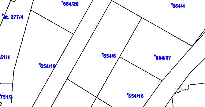 Parcela st. 654/6 v KÚ Dubenec, Katastrální mapa