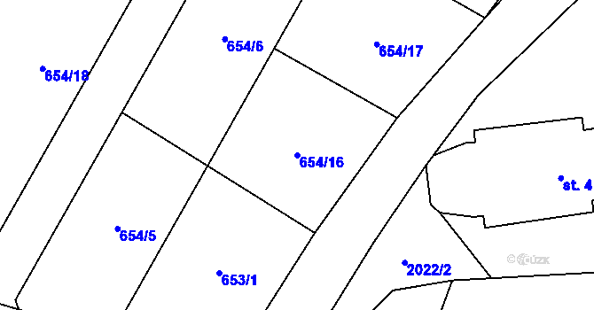Parcela st. 654/16 v KÚ Dubenec, Katastrální mapa