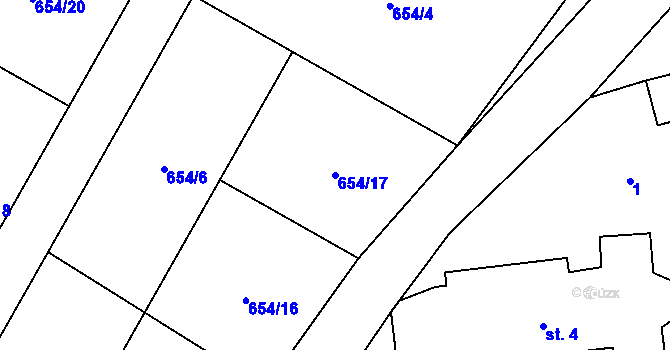 Parcela st. 654/17 v KÚ Dubenec, Katastrální mapa