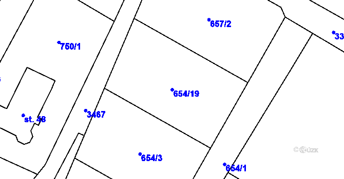 Parcela st. 654/19 v KÚ Dubenec, Katastrální mapa