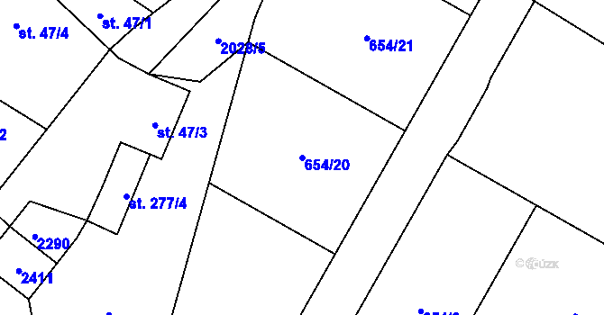 Parcela st. 654/20 v KÚ Dubenec, Katastrální mapa