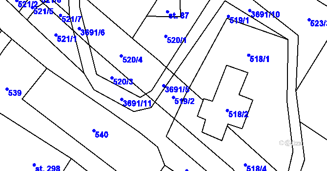 Parcela st. 3691/5 v KÚ Dubenec, Katastrální mapa
