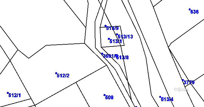 Parcela st. 3691/8 v KÚ Dubenec, Katastrální mapa