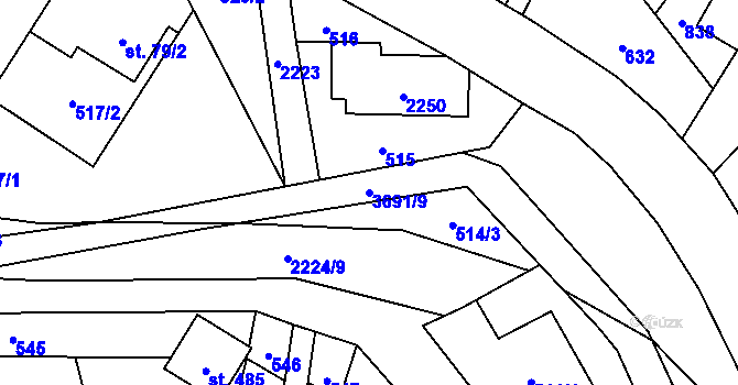 Parcela st. 3691/9 v KÚ Dubenec, Katastrální mapa