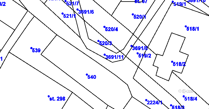 Parcela st. 3691/11 v KÚ Dubenec, Katastrální mapa