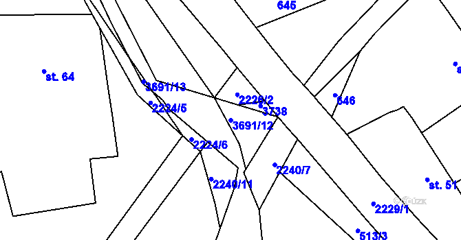 Parcela st. 3691/12 v KÚ Dubenec, Katastrální mapa
