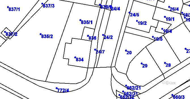 Parcela st. 24/7 v KÚ Dubí u Teplic, Katastrální mapa