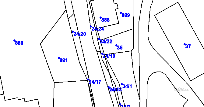 Parcela st. 24/19 v KÚ Dubí u Teplic, Katastrální mapa