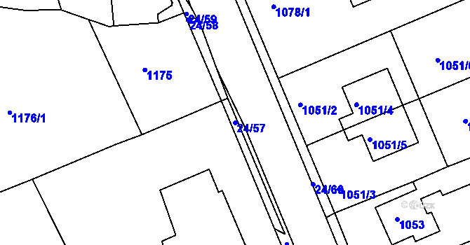 Parcela st. 24/57 v KÚ Dubí u Teplic, Katastrální mapa