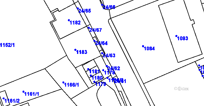 Parcela st. 24/63 v KÚ Dubí u Teplic, Katastrální mapa