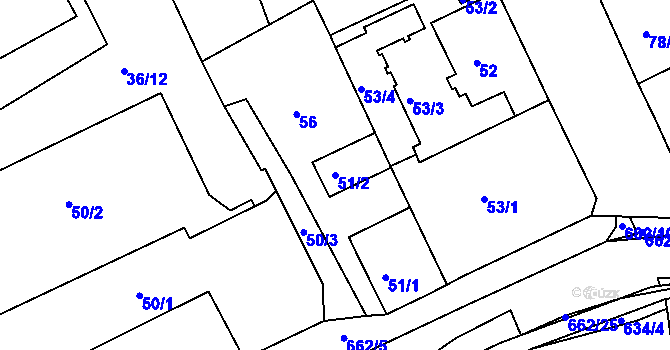 Parcela st. 51/2 v KÚ Dubí u Teplic, Katastrální mapa