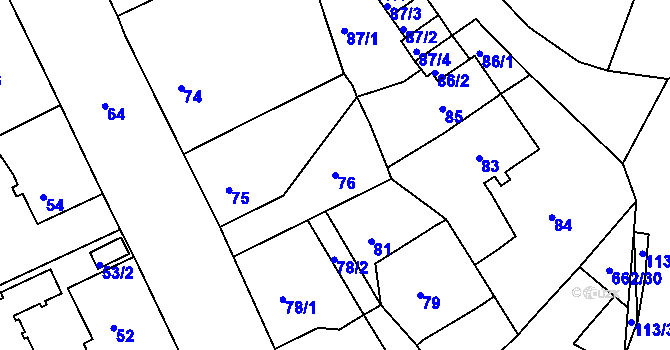Parcela st. 76 v KÚ Dubí u Teplic, Katastrální mapa