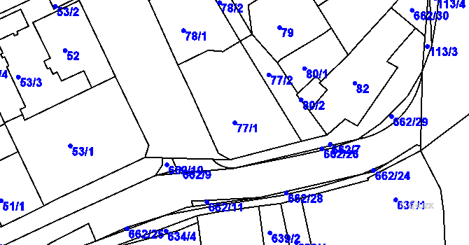 Parcela st. 77/1 v KÚ Dubí u Teplic, Katastrální mapa