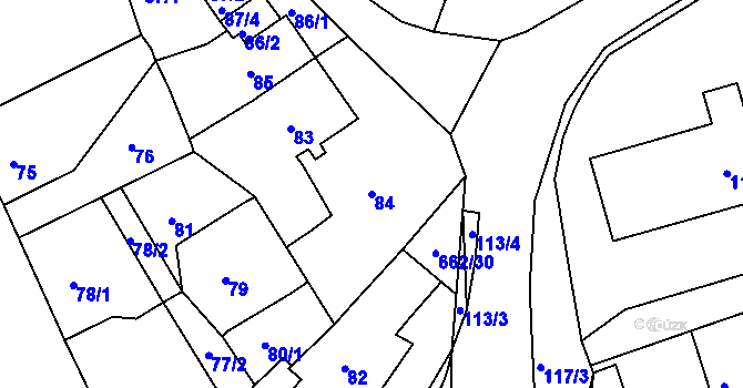 Parcela st. 84 v KÚ Dubí u Teplic, Katastrální mapa