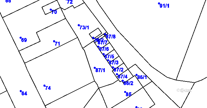 Parcela st. 87/5 v KÚ Dubí u Teplic, Katastrální mapa