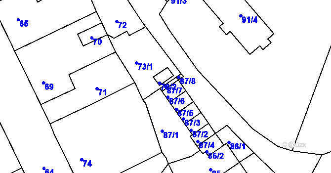 Parcela st. 87/7 v KÚ Dubí u Teplic, Katastrální mapa