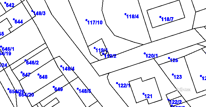 Parcela st. 119/2 v KÚ Dubí u Teplic, Katastrální mapa