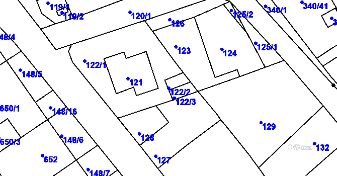 Parcela st. 122/2 v KÚ Dubí u Teplic, Katastrální mapa