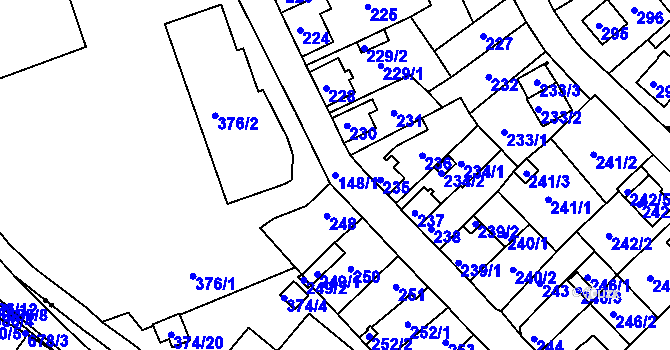 Parcela st. 148/1 v KÚ Dubí u Teplic, Katastrální mapa