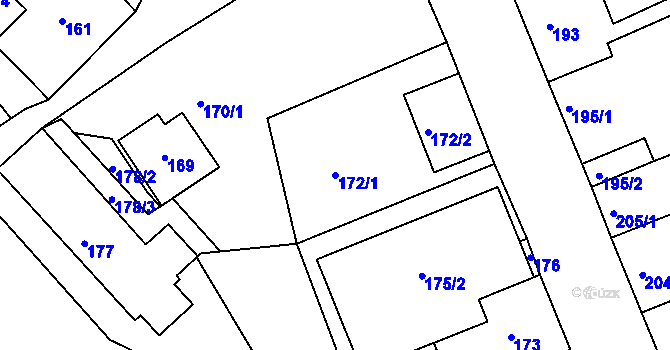 Parcela st. 172/1 v KÚ Dubí u Teplic, Katastrální mapa