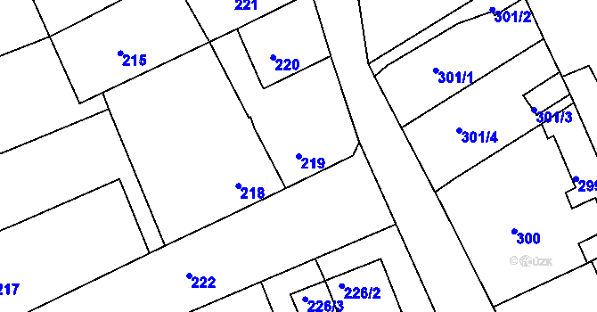 Parcela st. 219 v KÚ Dubí u Teplic, Katastrální mapa