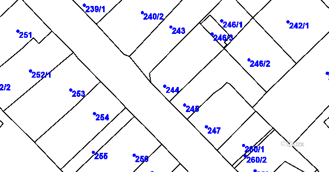 Parcela st. 244 v KÚ Dubí u Teplic, Katastrální mapa
