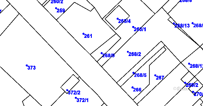 Parcela st. 268/9 v KÚ Dubí u Teplic, Katastrální mapa