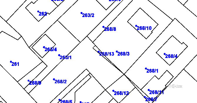 Parcela st. 268/13 v KÚ Dubí u Teplic, Katastrální mapa